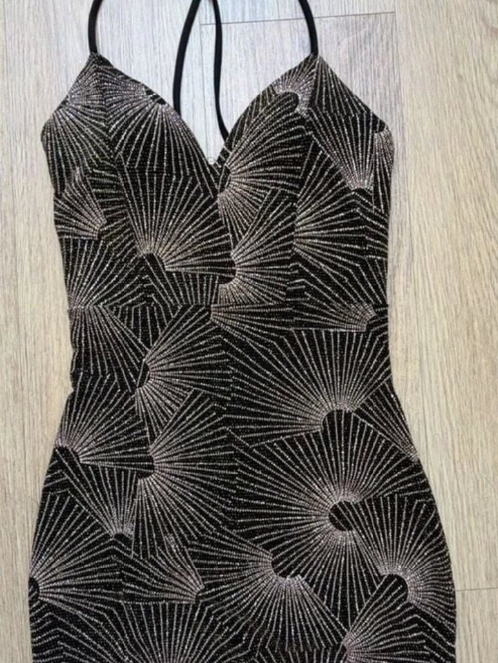 Live Tree Women's Black and Gold Glitter Sparkly Mini Dress Size M